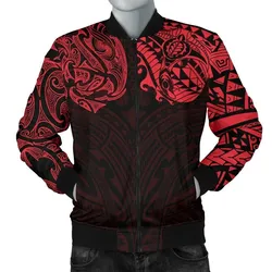 New Zealand Mens Bomber Jacket, Maori Polynesian Tattoo Red