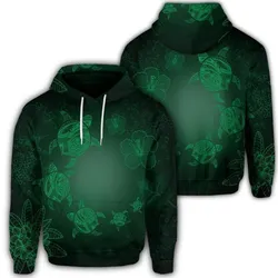 Hawaiian Plumeria Hibiscus Turtle Under Sea Polynesian Hoodie Green AH