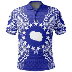 Cook Islands Polo Shirt - Cook Islands Flag Map Polynesian Tattoo Blue