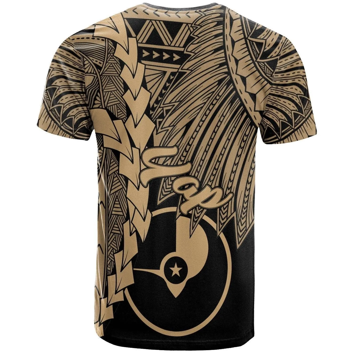 Yap Micronesia Custom Personalised T shirt - Tribal Wave Tattoo Gold