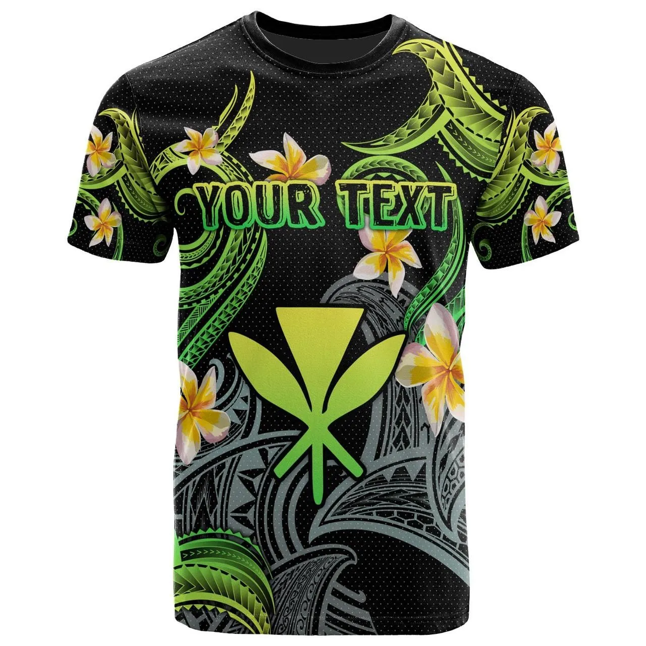 Kanaka Maoli T-shirt - Custom Personalised Polynesian Waves with Plumeria Flowers (Green)