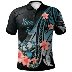 Pohnpei Personalised Custom Polo Shirt - Turquoise Polynesian Hibiscus Pattern Style