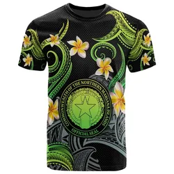 CMNI T-shirt - Custom Personalised Polynesian Waves with Plumeria Flowers (Green)