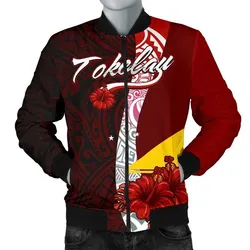 Tokelau Polynesian Mens Bomber Jacket - Coat Of Arm With Hibiscus