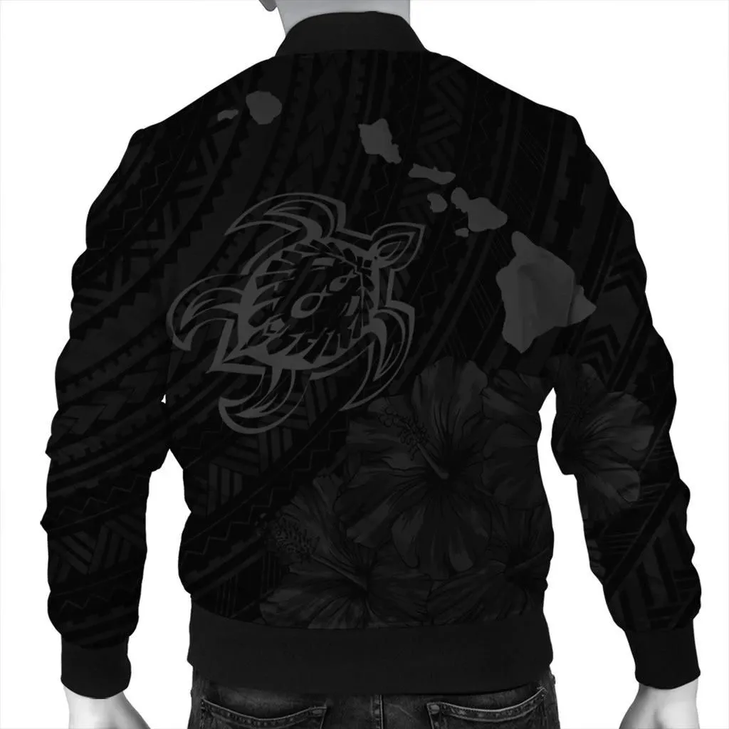 FamilyGater Jacket - Hawaiian Hibiscus Sea Turtle Swim Polynesian Bomber Jacket - Grey - AH - J5R
