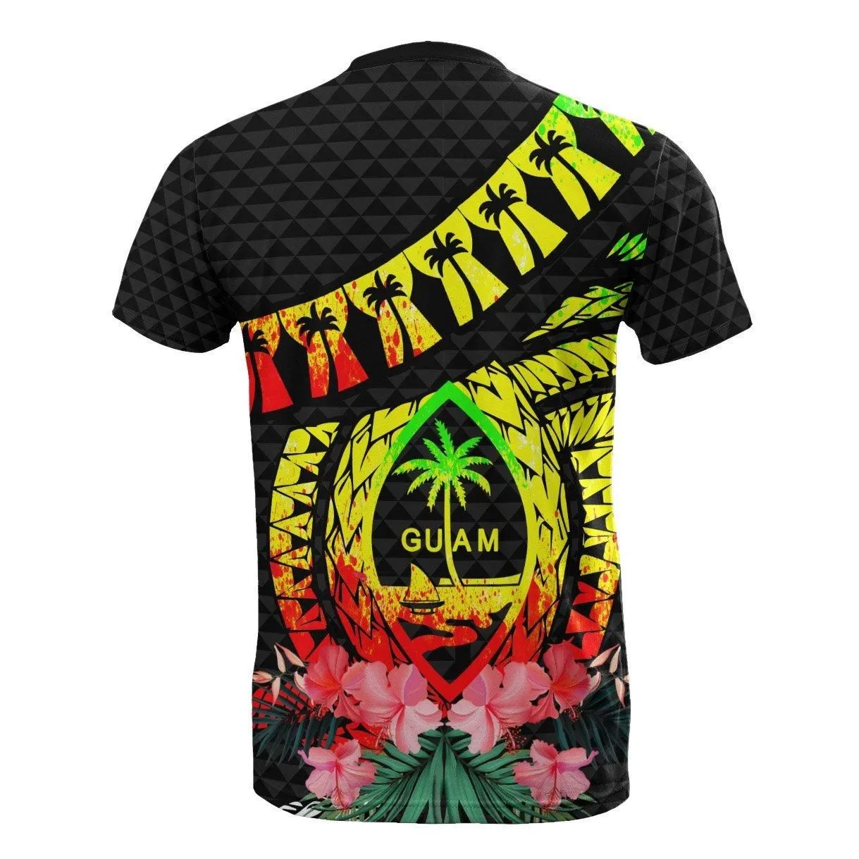 Guam T shirt - Polynesian Pattern Reggae With Hibiscus