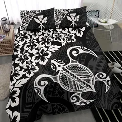 Alohawaii Bedding Set - Cover and Pillow Cases Hawaiian Map Turtle Hibiscus Kanaka Polynesian - White - AH J4
