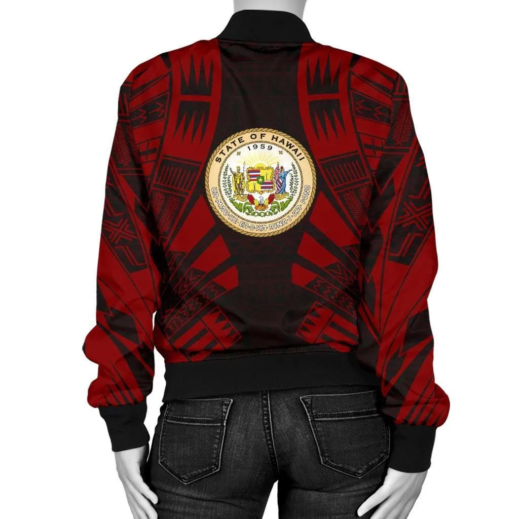 Hawaii Women Bomber Jacket - Polynesian Tattoo Red - BN0110