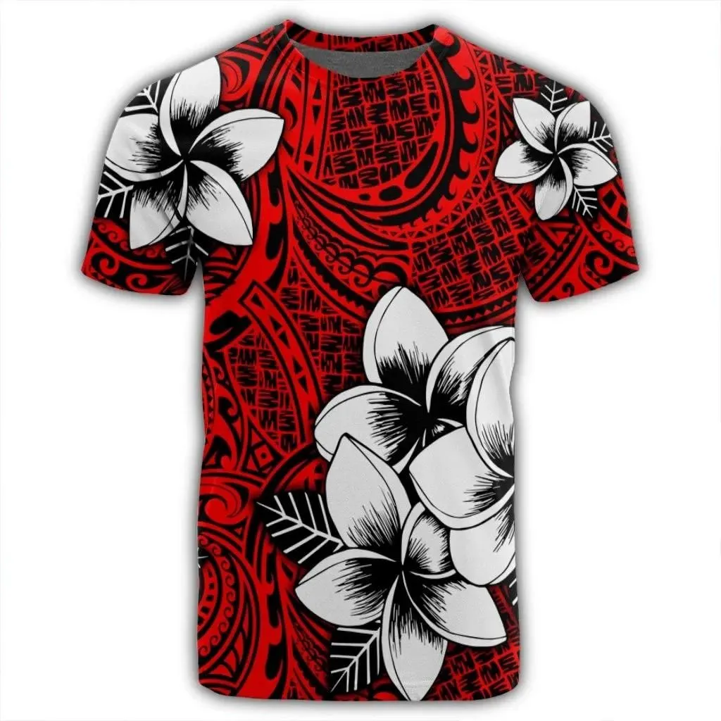 Alohawaii Tee - Hawaiian Plumeria Tribal Polynesian T-Shirt Red AH - J0R