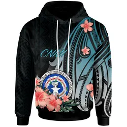 Northern Mariana Islands Hoodie - Turquoise Polynesian Hibiscus Pattern Style