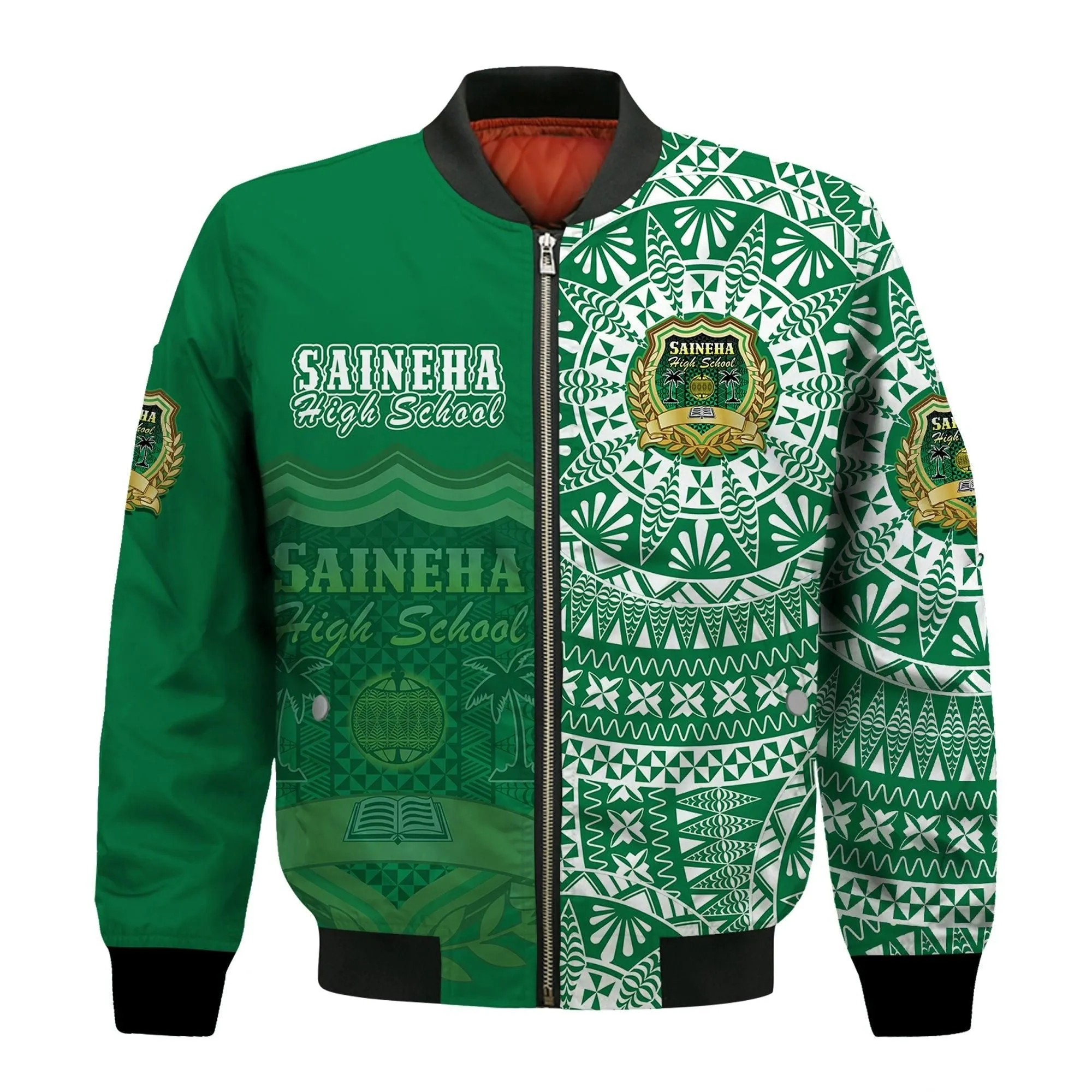(Custom Personalised) Tonga Saineha High School Bomber Jacket Tongan Ngatu Pattern LT14