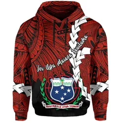 (TEX-UPU MAIAVA SAUILUMA) Samoa Polynesian Hoodie Tribal Wave Tattoo Red Color LT13