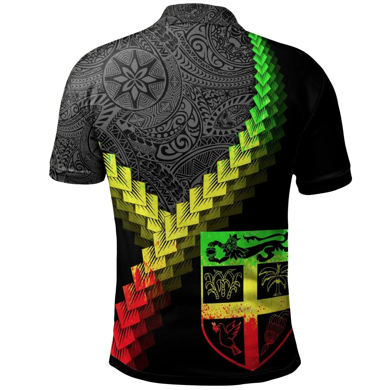 Fiji Polo Shirt - Fiji Coat Of Arms With Polynesian Tattoo Reggae