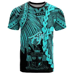 Fiji Polynesian T-Shirt - Tribal Wave Tattoo Neon Blue