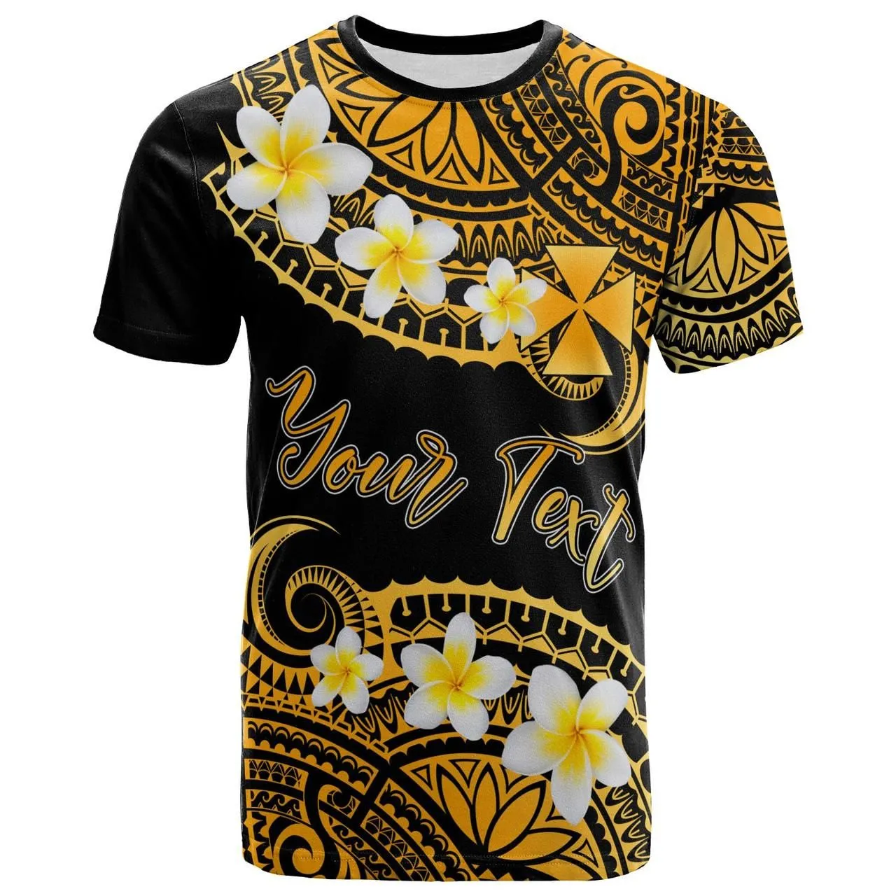 Wallis and Futuna Custom Personalised T-Shirt - Plumeria Polynesian Vibe Gold