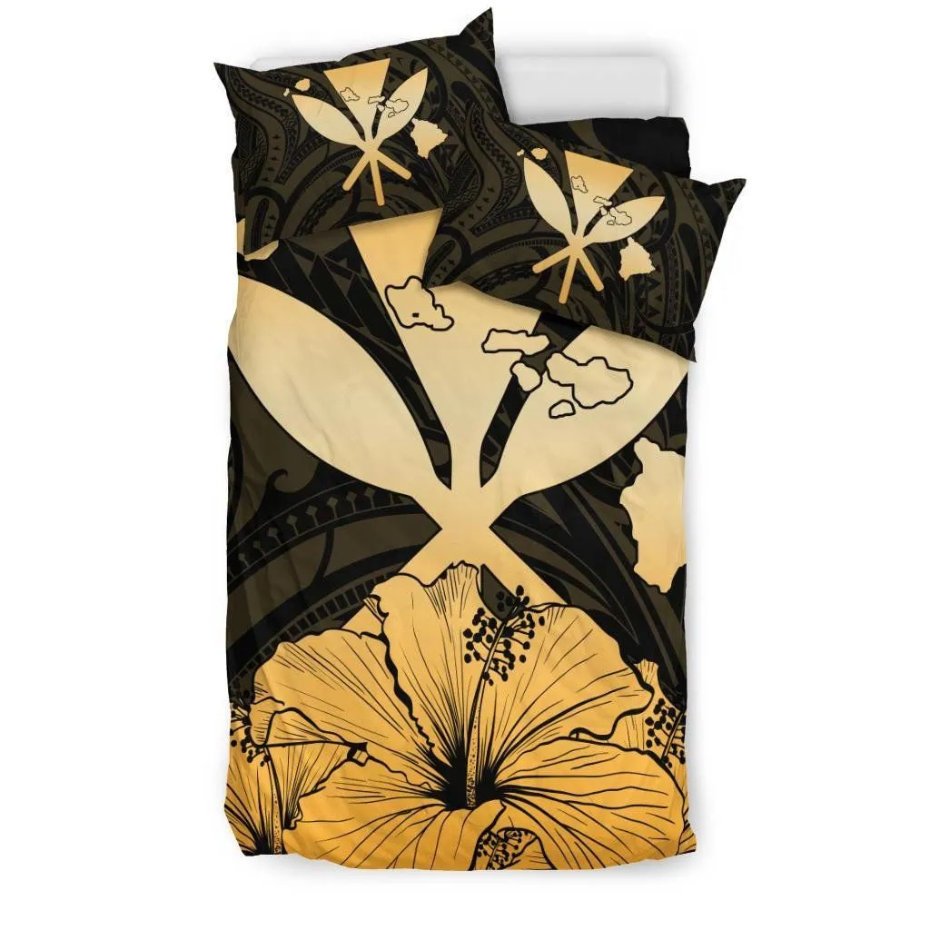 FamilyGater Bedding Set - Cover and Pillow Cases Hawaiian Kanaka Hibiscus Polynesian Love Gold J1