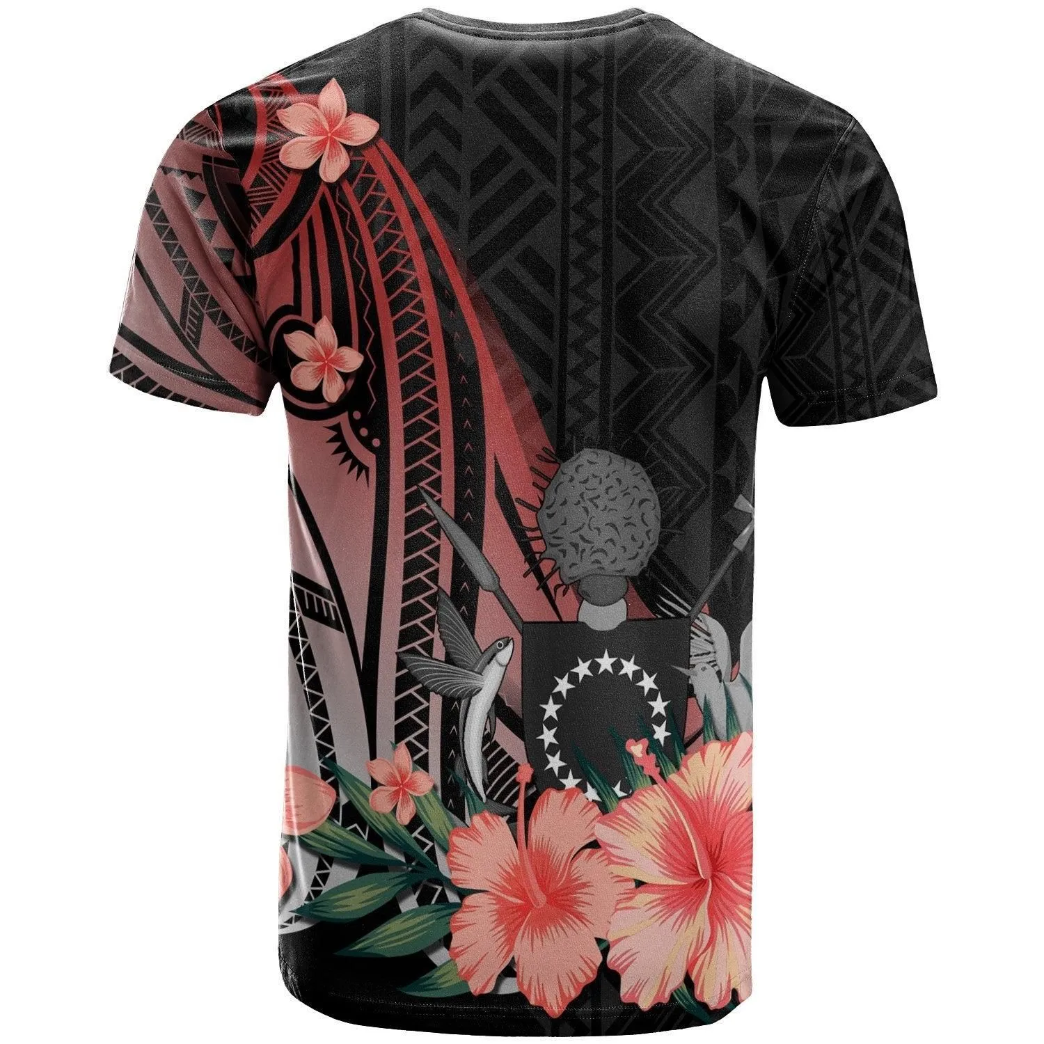 Cook Islands Personalised Custom T shirt - Red Polynesian Hibiscus Pattern Style