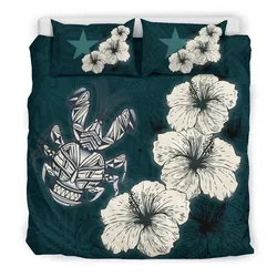 Alohawaii Bedding Set - Cover and Pillow Cases Niue Hibiscus Turtle Polynesian - Style Green A10