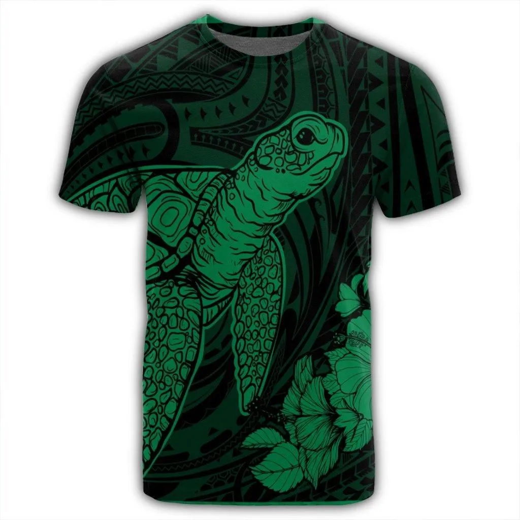 Hawaiian Hibiscus Memory Turtle Polynesian T-Shirt Green - AH