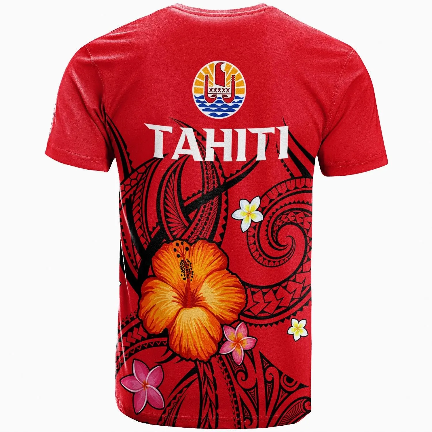 French Polynesia T-Shirt - Hibiscus With Tribal - LT12