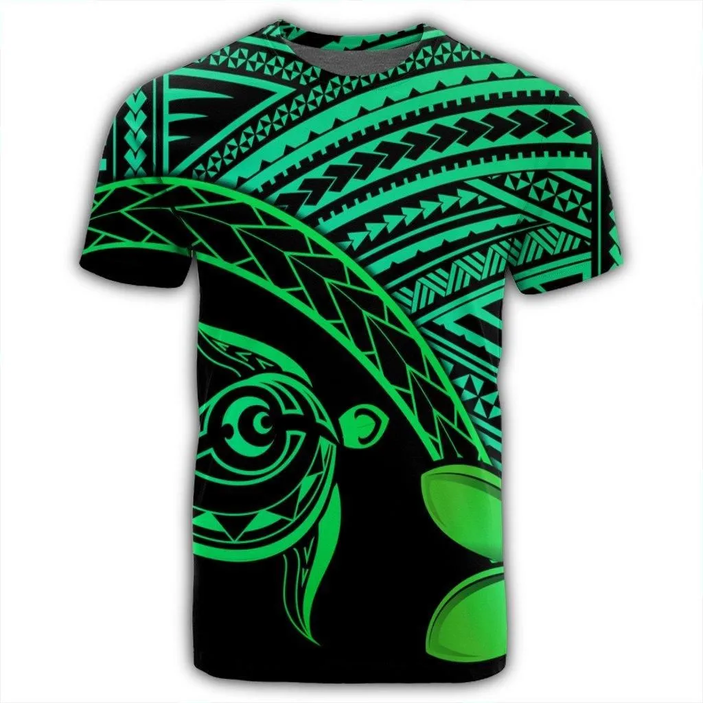 Hawaiian Turtle Plumeria Kakau Polynesian Quilt T-Shirt Neo Green AH