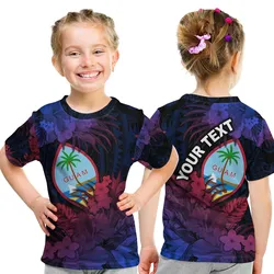 (Custom Personalised) Guam Polynesian T Shirt KID Tropical Flowers - Gradient Vibes LT8
