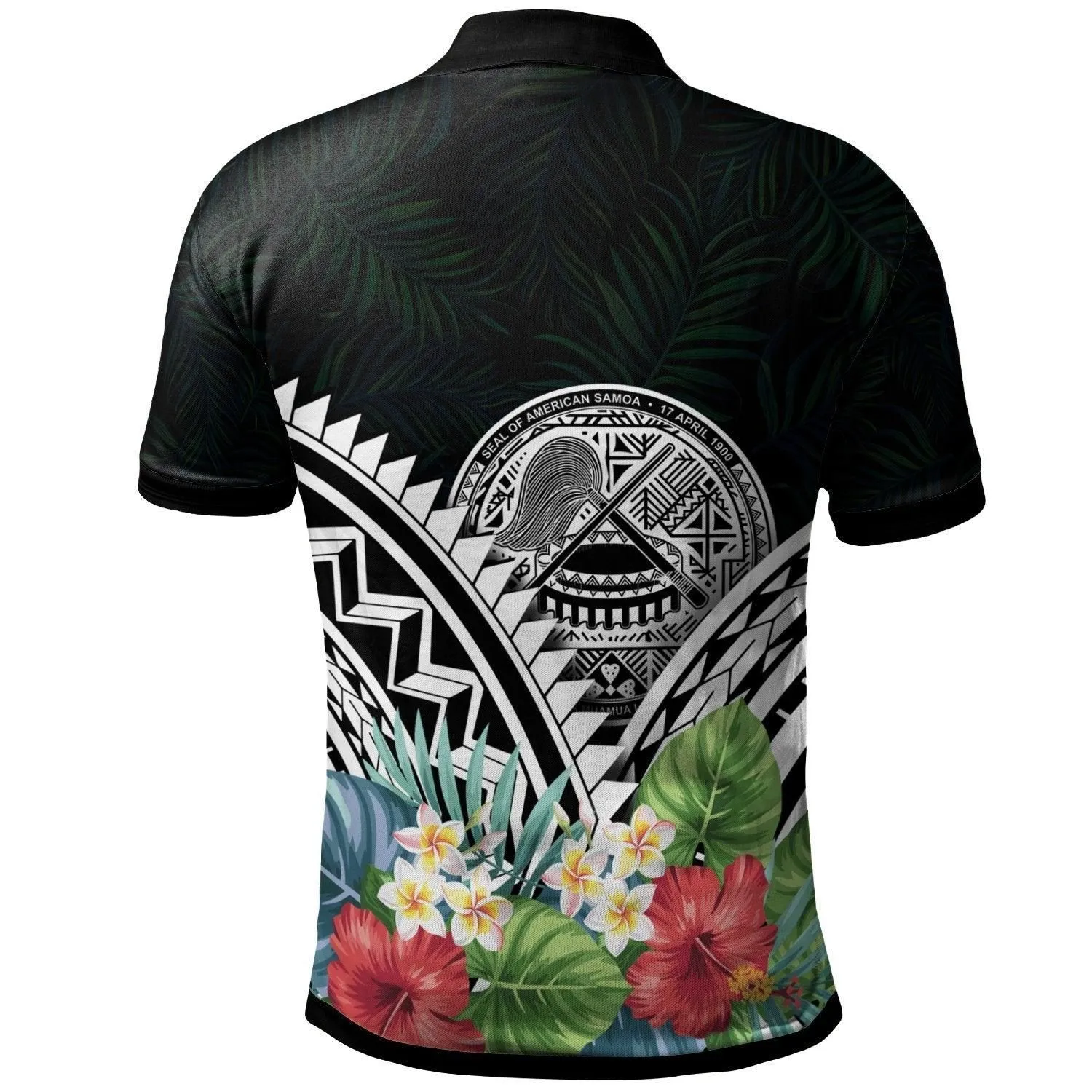 American Samoa Polo Shirt - American Samoa Coat of Arms & Polynesian Tropical Flowers White