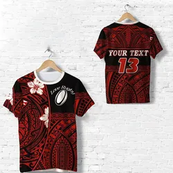 (Custom Personalised) Polynesian Rugby T shirt Love Red - Custom Text and Number