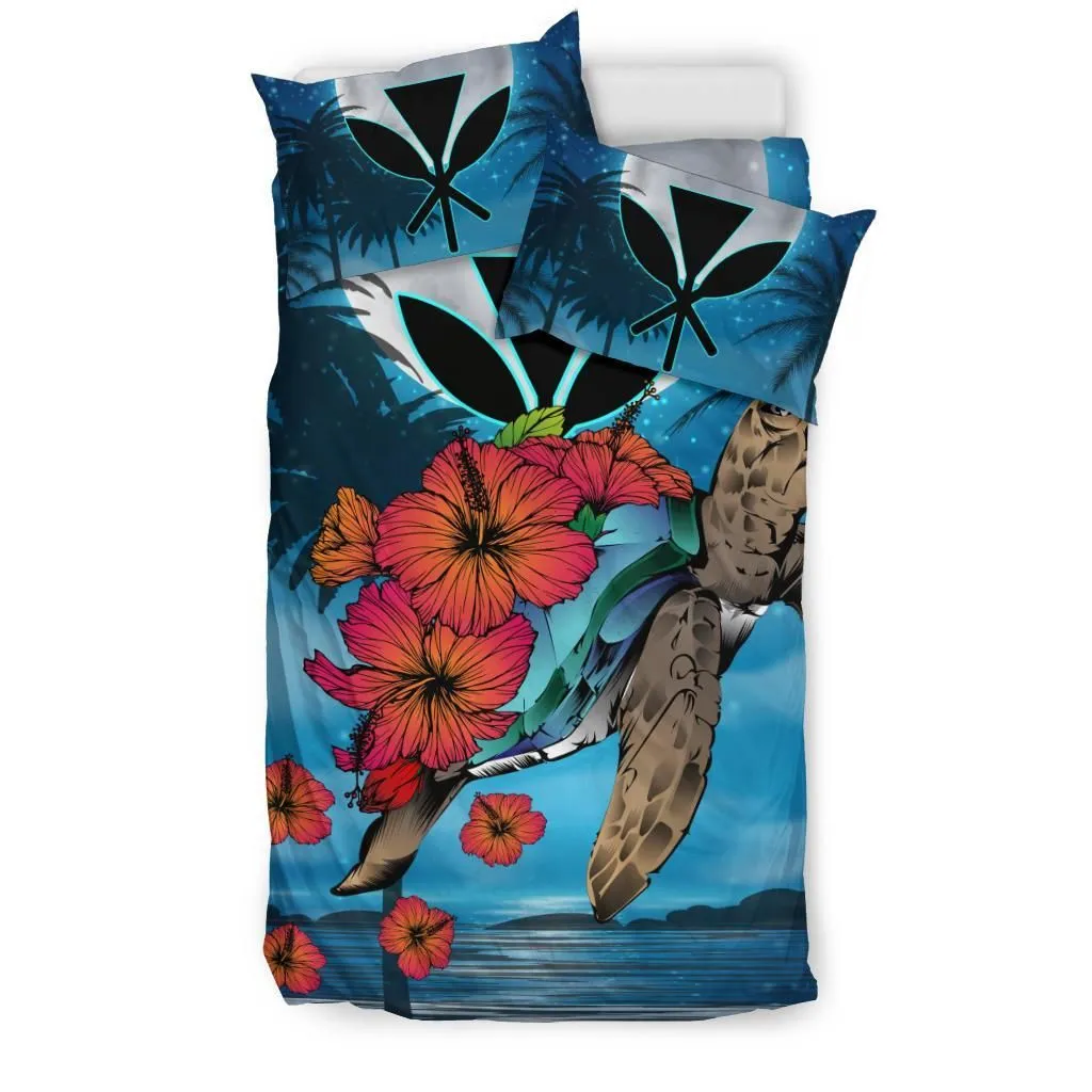 Hawaii Turtle Kanaka Hibiscus Stary Night Bedding Set