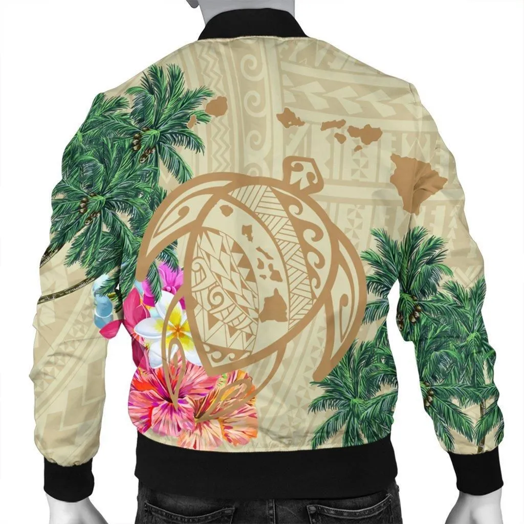 Hawaii Kanaka Maoli Polynesian Flowers Turtle Bomber Jacket- AH