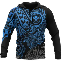 Polynesian Hawaii Kanaka Maoli Hoodie - Blue Turtle Hibiscus Flowing