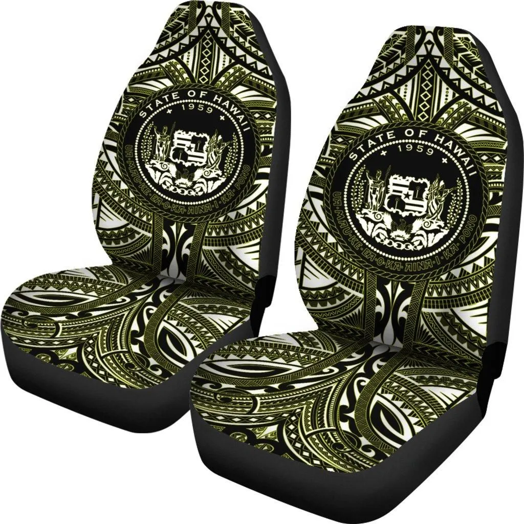 Hawaii Car Seat Covers - Polynesian Tattoo & Coat Of Arm Hawaii