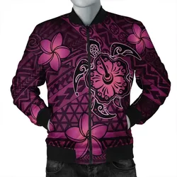 FamilyGaterJacket - Hawaii Mix Polynesian Turtle Plumeria Bomber Jacket - AH - Nick Style - Pink - J5R