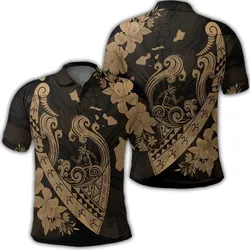Alohawaii Shirt - Hawaiian Fish Hook Hibiscus Banzai Surfing Polynesian Polo Shirt Gold - AH - J5R