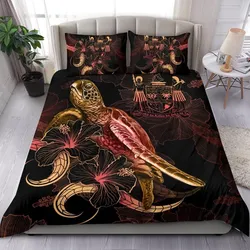 FiJi Polynesian Bedding Set - Turtle With Blooming Hibiscus Gold