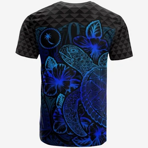 Chuuk T-Shirt - Chuuk Flag Turtle Hibiscus Blue Kid Style LT9