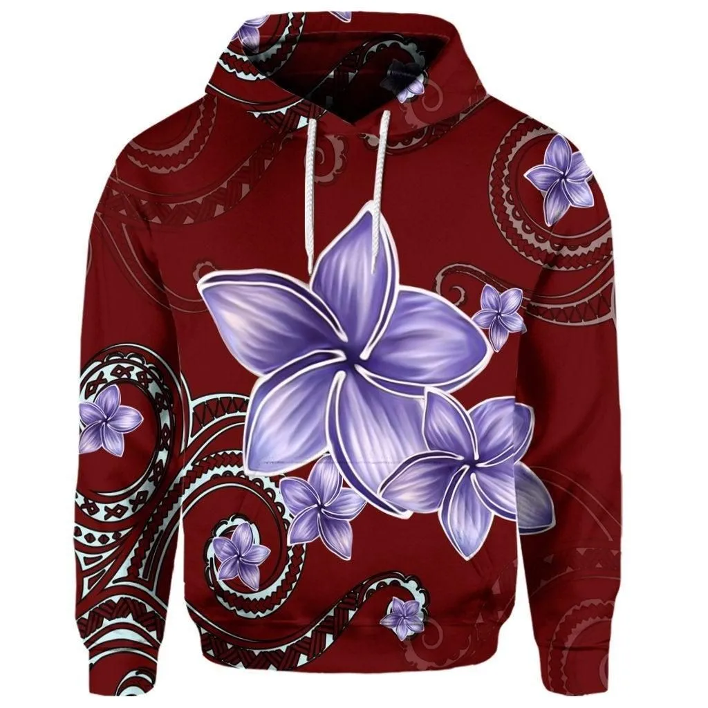 (Personalised) Hawaiian Plumeria Violet Polynesian Red Hoodie
