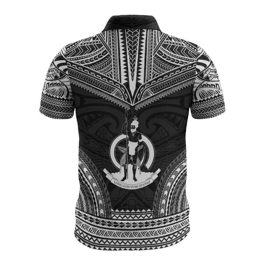 Vanuatu Polo Shirt - Vanuatu Coat Of Arms Polynesian Chief Tattoo Black Version