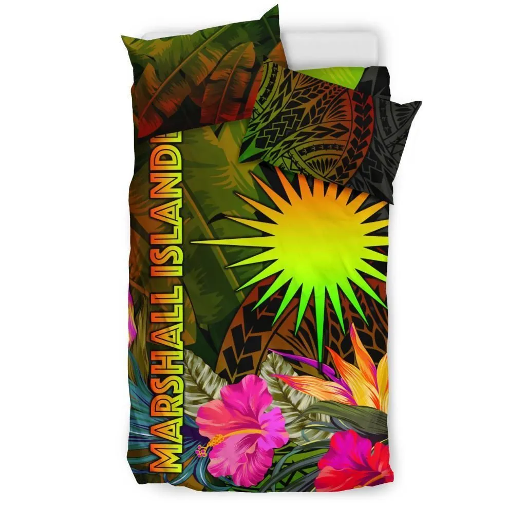 FamilyGater Bedding Set - Cover and Pillow Cases Marshall Islands Polynesian -  Hibiscus and Banana Leaves -BN15