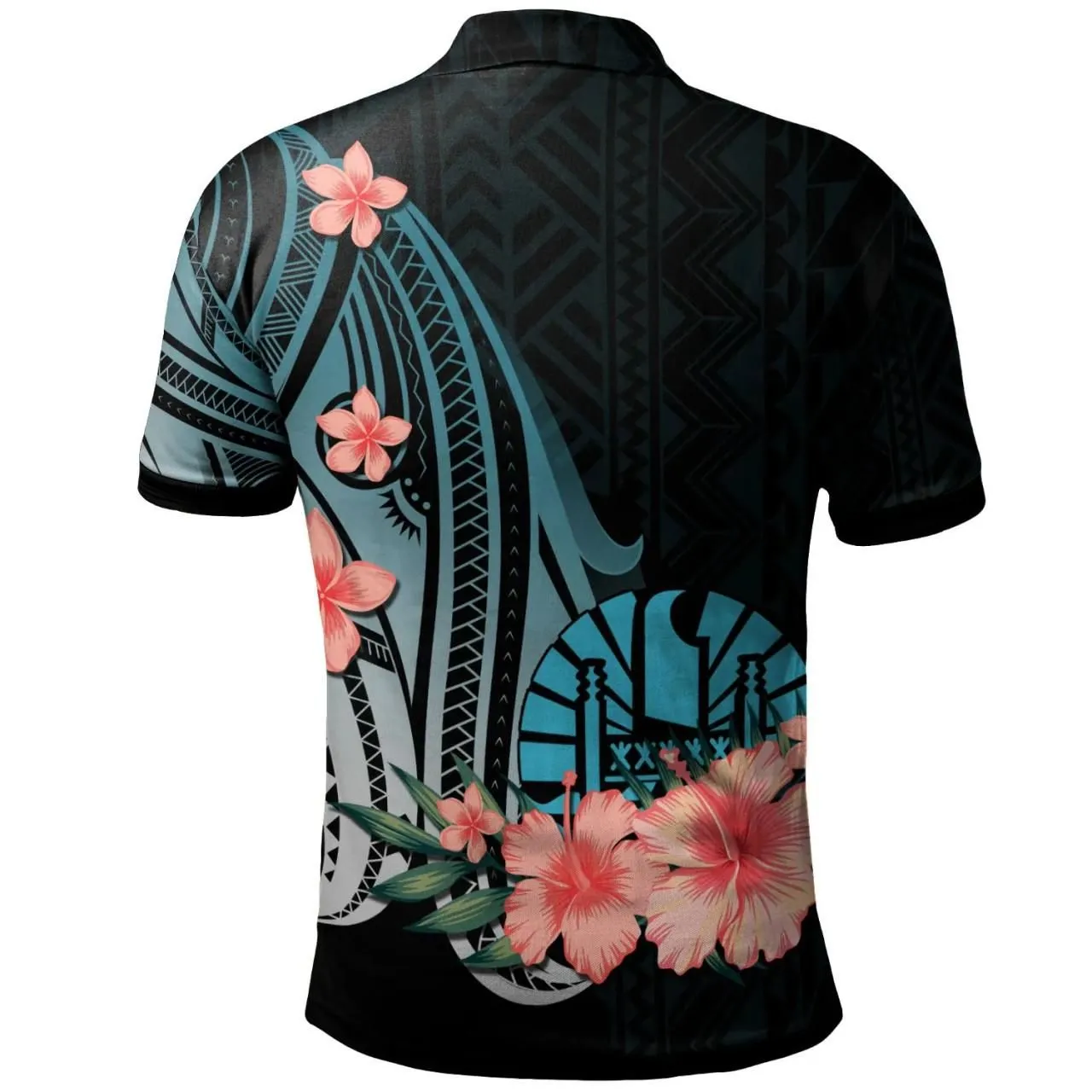 Tahiti Personalised Custom Polo Shirt - Turquoise Polynesian Hibiscus Pattern Style