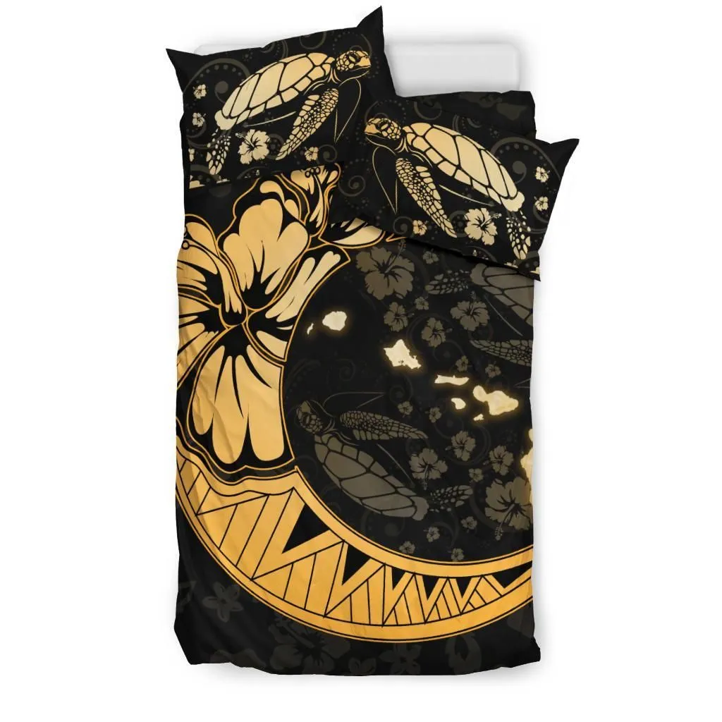 Hawaiian Map Hibiscus Turtle On The Moon Polynesian Bedding Set