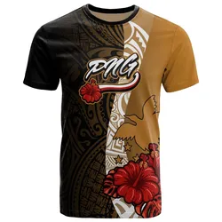 Papua New Guinea Polynesian T-Shirt - Coat Of Arms With Hibiscus Gold