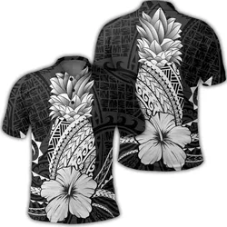 Alohawaii Shirt - Hawaii Polynesian Pineapple Hibiscus Polo Shirt - White - AH - J4R