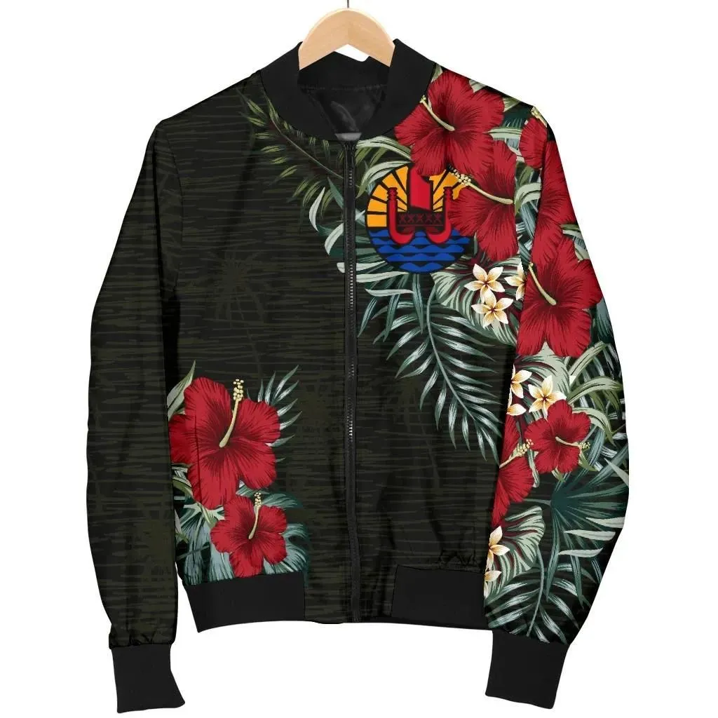 French Polynesia Hibiscus Women's Bomber Jacket A7