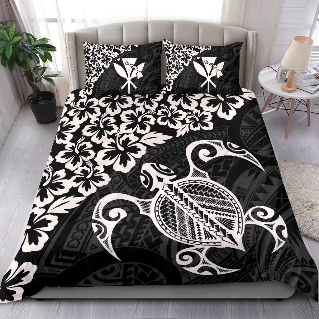 Alohawaii Bedding Set - Cover and Pillow Cases Hawaiian Map Turtle Hibiscus Kanaka Polynesian - White - AH J4