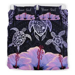 Hawaii Map Turtle Hibiscus Polynesian Luxury Personalized Bedding Set - Honu Ohana - Purple