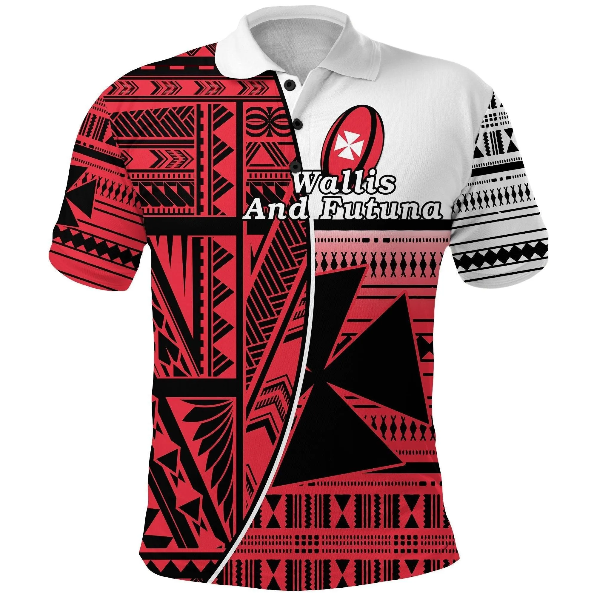 (Custom Personalised) Wallis and Futuna Rugby Polo Shirt Polynesian Clever Red - Custom Text and Number