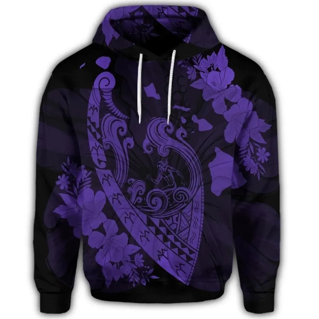 Alohawaii Hoodie - Hawaiian Fish Hook Hibiscus Banzai Surfing Polynesian Hoodie Purple - AH - J5R