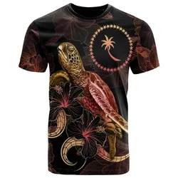 Chuuk Polyneisan T Shirt - Turtle With Blooming Hibiscus Gold