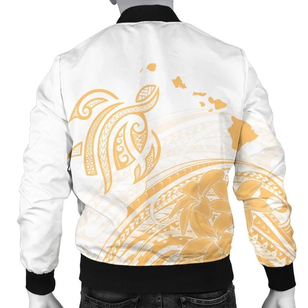 Hawaii Turtle Polynesian Map Plumeria White Background Bomber Jacket